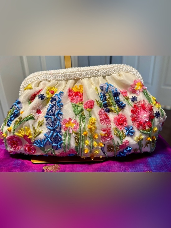 Handcrafted in India Handbags - NWT Handcrafted Floral Embroidered Satin Clutch Elegant Wedding Guest Bag